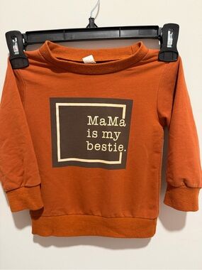 4T "Mama is my bestie" kids sweatshirt with white text inside a black rectangle